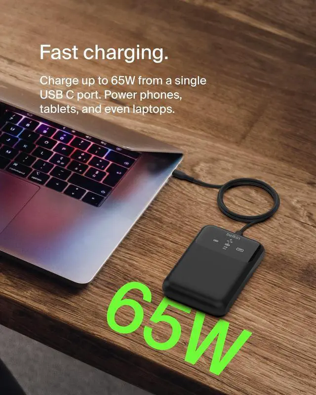 Alt view image 14 of 18 - Belkin 65W 3-port USB Power Bank w/ Digital Display - 20K mAh - 2xUSB-C, 1xUSB-A - Portable Charger - w/ USB-C to USB-C Cable - Black - For Universal, Smartphone, Tablet PC, Notebook, iPad, iPad Pro,