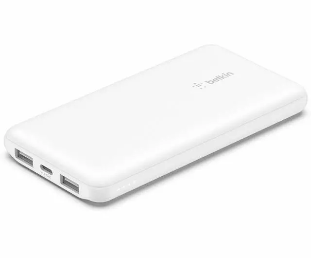 Alt view image 9 of 12 - Belkin 15W 3-port USB Power Bank - 10K mAh - 2xUSB-A (12W), 1xUSB-C (15W) - Portable Charger - w/ USB-A to USB-C Cable - White - For iPhone, iPad, AirPod, Smartwatch, Smartphone - 10000 mAh - 3 x USB
