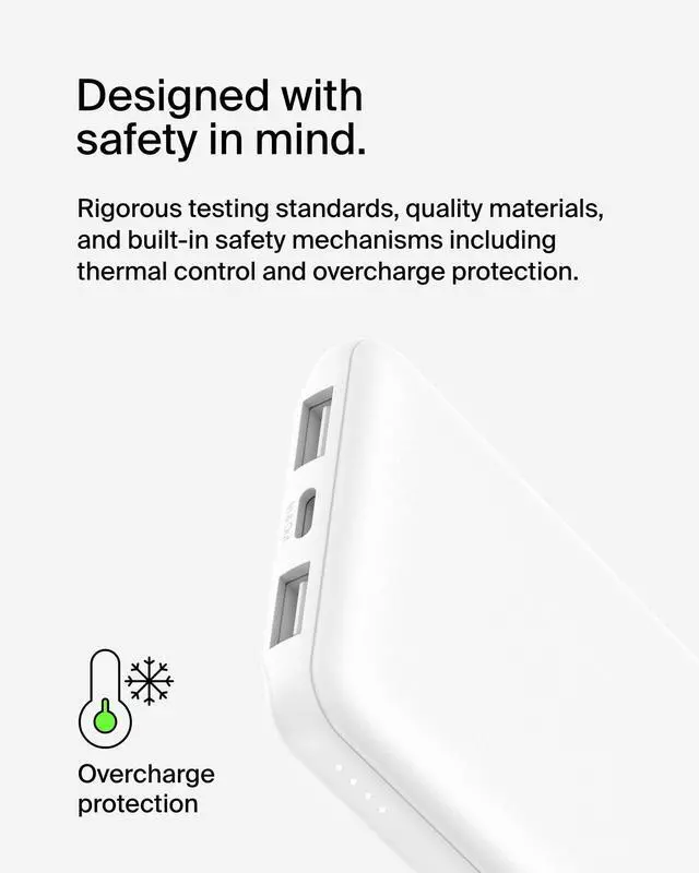 Alt view image 11 of 12 - Belkin 15W 3-port USB Power Bank - 10K mAh - 2xUSB-A (12W), 1xUSB-C (15W) - Portable Charger - w/ USB-A to USB-C Cable - White - For iPhone, iPad, AirPod, Smartwatch, Smartphone - 10000 mAh - 3 x USB