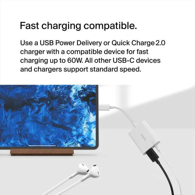 Alt view image 10 of 13 - Belkin RockStar 3.5mm Audio + USB-C Charge Adapter - Mini-phone/USB-C Audio/Data Transfer Cable for Smartphone, Tablet, Notebook, Audio Device, USB Device - First End: 1 x 24-pin USB Type C - Male - S