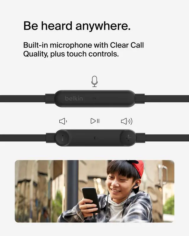 Alt view image 9 of 13 - Belkin SoundForm USB-C Wired Earbuds with Adjustable Volume Limiter - Black