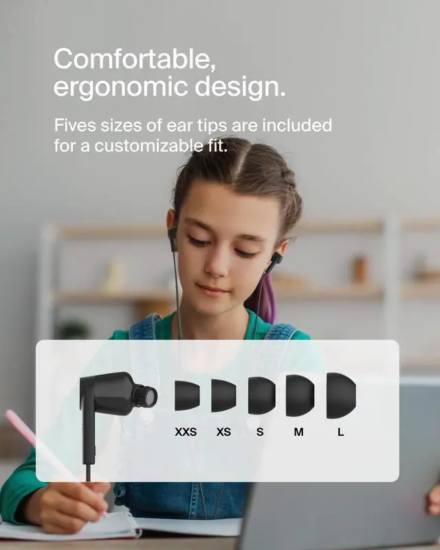 Alt view image 13 of 13 - Belkin SoundForm USB-C Wired Earbuds with Adjustable Volume Limiter - Black