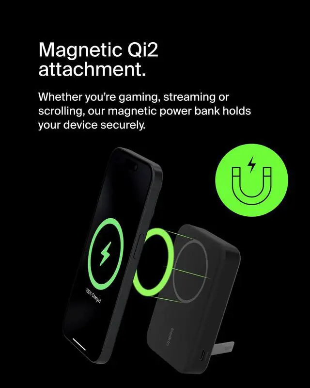 Alt view image 9 of 12 - Belkin BoostCharge Pro Magnetic Power Bank with Qi2 15W 10K - For iPhone, Qi2-enabled Device - 10000 mAh - 2 x USB - Black
