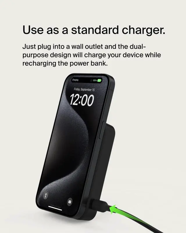 Alt view image 11 of 12 - Belkin BoostCharge Pro Magnetic Power Bank with Qi2 15W 10K - For iPhone, Qi2-enabled Device - 10000 mAh - 2 x USB - Black