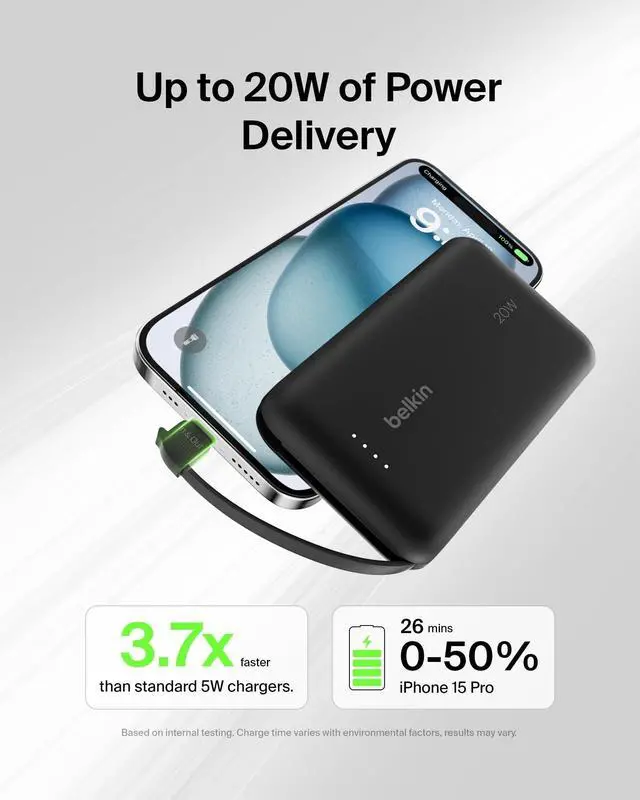 Alt view image 16 of 20 - Belkin BoostCharge Power Bank 10K With Integrated Cable - For Smartphone, Tablet PC, iPad mini, iPad, iPad Pro - 10000 mAh - Black
