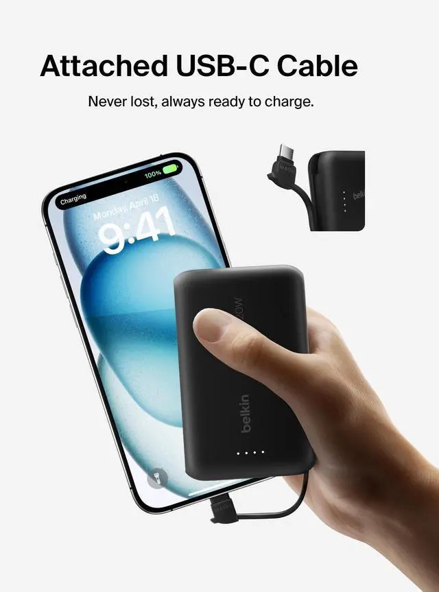 Alt view image 18 of 20 - Belkin BoostCharge Power Bank 10K With Integrated Cable - For Smartphone, Tablet PC, iPad mini, iPad, iPad Pro - 10000 mAh - Black