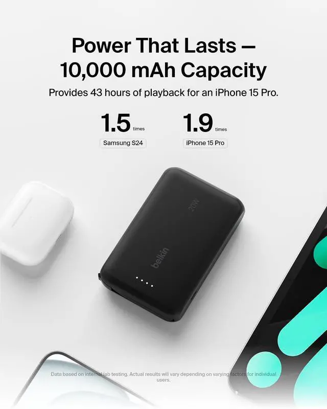 Alt view image 17 of 20 - Belkin BoostCharge Power Bank 10K With Integrated Cable - For Smartphone, Tablet PC, iPad mini, iPad, iPad Pro - 10000 mAh - Black