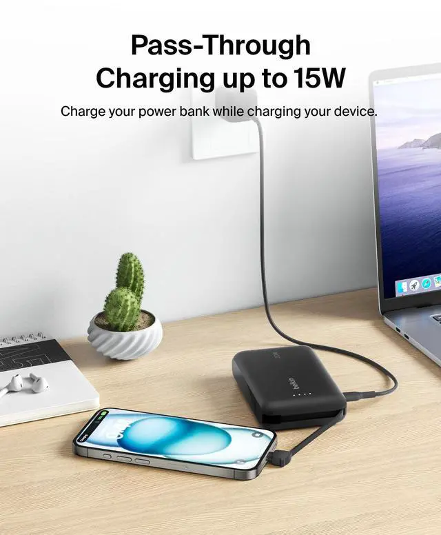 Alt view image 20 of 20 - Belkin BoostCharge Power Bank 10K With Integrated Cable - For Smartphone, Tablet PC, iPad mini, iPad, iPad Pro - 10000 mAh - Black