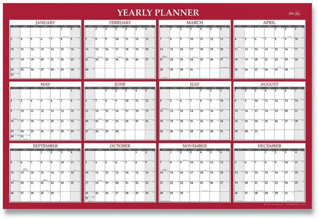 Main image of Classic Red Laminated Erasable Wall Calendar 48x32 White/Red/Gray 2026 100034