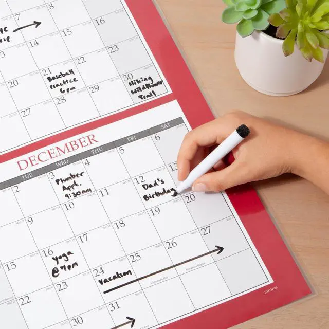 Alt view image 6 of 6 - Classic Red Laminated Erasable Wall Calendar 48x32 White/Red/Gray 2026 100034