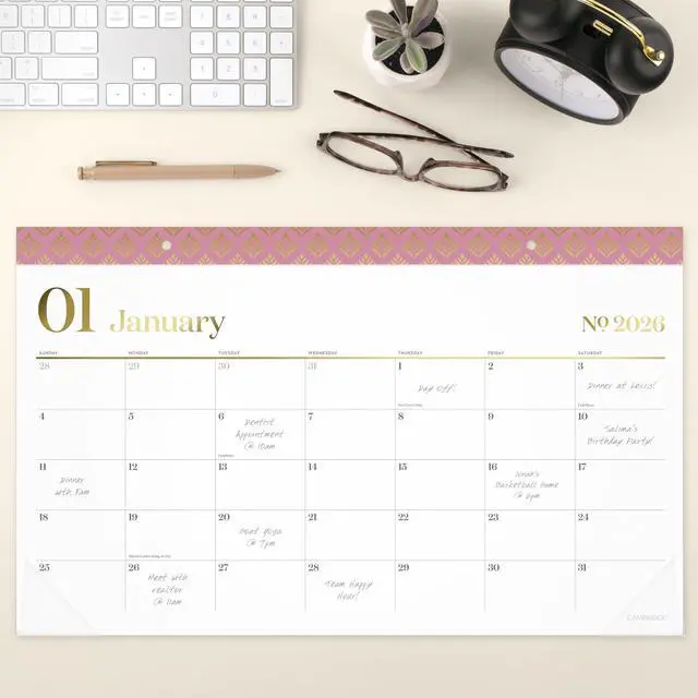 Alt view image 2 of 7 - Workstyle Compact Deskpad, 17.75 x 11, White Sheets, Pink Headband/Clear Corners, 12-Month (Jan-Dec): 2026