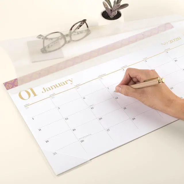 Alt view image 4 of 7 - Workstyle Compact Deskpad, 17.75 x 11, White Sheets, Pink Headband/Clear Corners, 12-Month (Jan-Dec): 2026