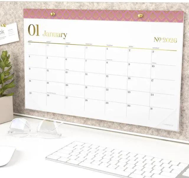Alt view image 7 of 7 - Workstyle Compact Deskpad, 17.75 x 11, White Sheets, Pink Headband/Clear Corners, 12-Month (Jan-Dec): 2026