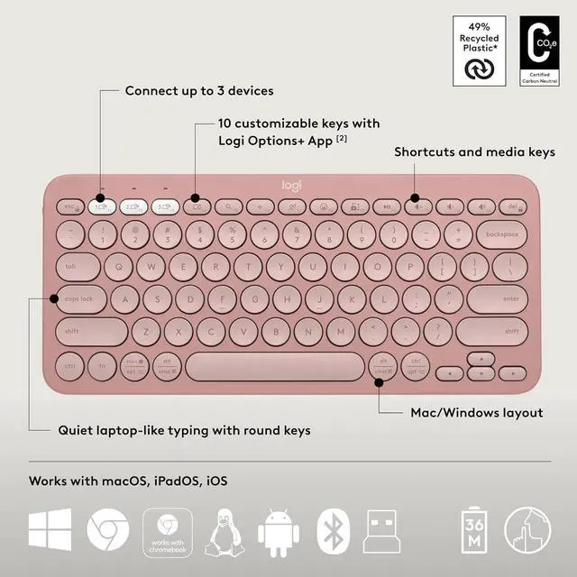 Alt view image 7 of 7 - Logitech Pebble 2 Wireless Mouse Keyboard Combo, Tonal Rose 920-012199