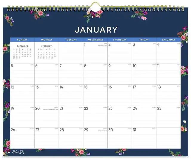 Main image of Ashlyn Monthly Wall Calendar Floral Artwork 15 x 12 White/Blue/Pink Sheets 12-Month Jan to Dec: 2026 148617
