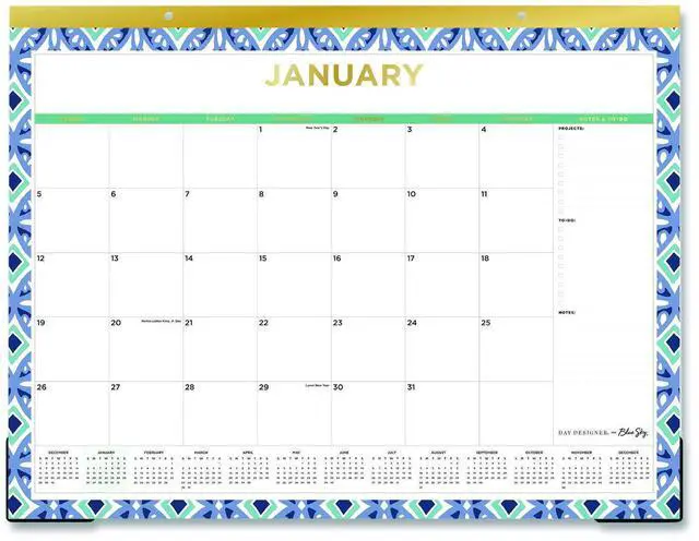 Main image of Tile Monthly Desk Pad Calendar Geometric Artwork 22 x 17 White/Blue/Green Sheets 12-Month Jan to Dec: 2026 133694