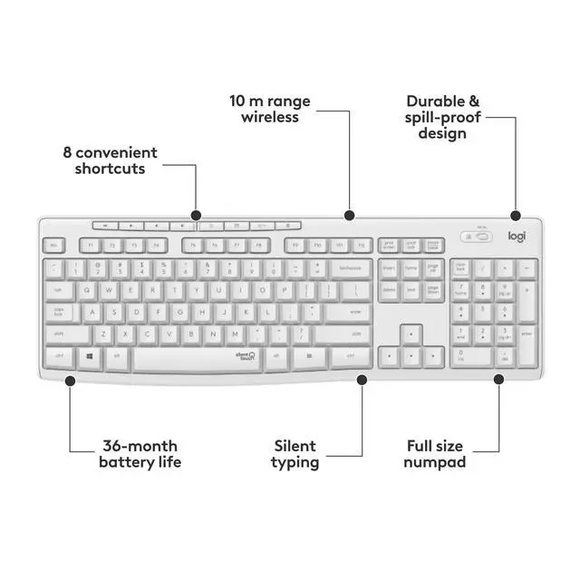 Alt view image 2 of 7 - Logitech Logitech MK295 Wireless Mouse & Keyboard Combo, White 920-009783