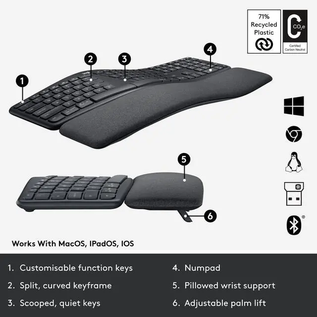 Alt view image 2 of 7 - Ergo K860 Wireless Split Keyboard Black 920009166