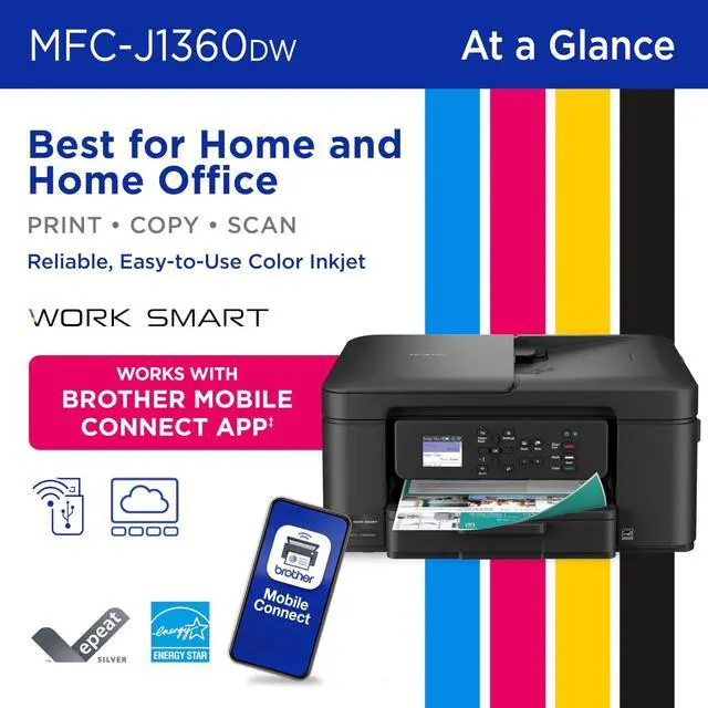 Alt view image 3 of 5 - Brother Work Smart 1360 Wireless Color Inkjet All-in-One Printer with Automatic Duplex Printing and 1.8" Color Display (MFC-J1360DW)