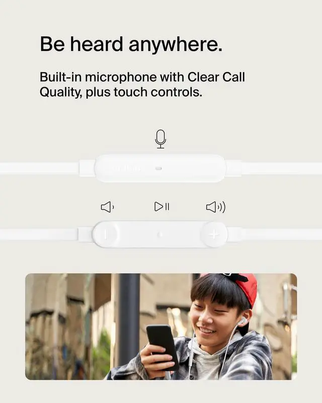Alt view image 9 of 13 - Belkin SoundForm USB-C Wired Earbuds with Adjustable Volume Limiter - White