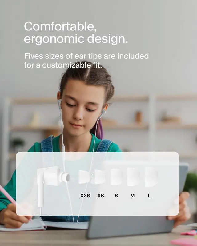 Alt view image 13 of 13 - Belkin SoundForm USB-C Wired Earbuds with Adjustable Volume Limiter - White