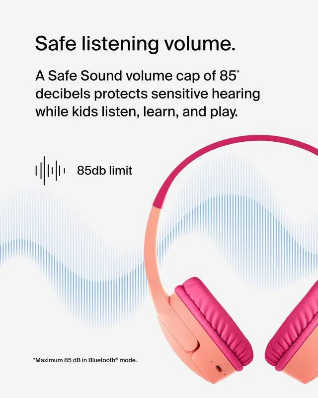 Alt view image 2 of 10 - Belkin SoundForm Children's Mini Wireless Headphones Pink AUD002BTPKV3