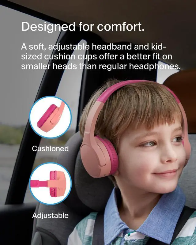 Alt view image 5 of 10 - Belkin SoundForm Children's Mini Wireless Headphones Pink AUD002BTPKV3