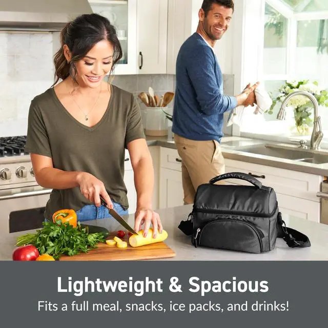 Alt view image 3 of 7 - bentgo deluxe lunch bag - durable and insulated lunch tote with zippered outer pocket, internal mesh pocket, padded and adjustable straps, & 2-way zippers - fits all bentgo lunch boxes (carbon black)