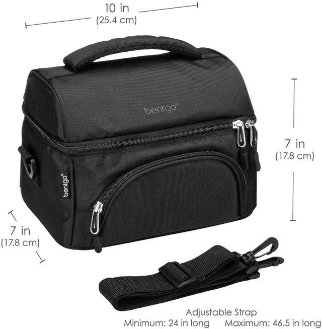 Alt view image 7 of 7 - bentgo deluxe lunch bag - durable and insulated lunch tote with zippered outer pocket, internal mesh pocket, padded and adjustable straps, & 2-way zippers - fits all bentgo lunch boxes (carbon black)