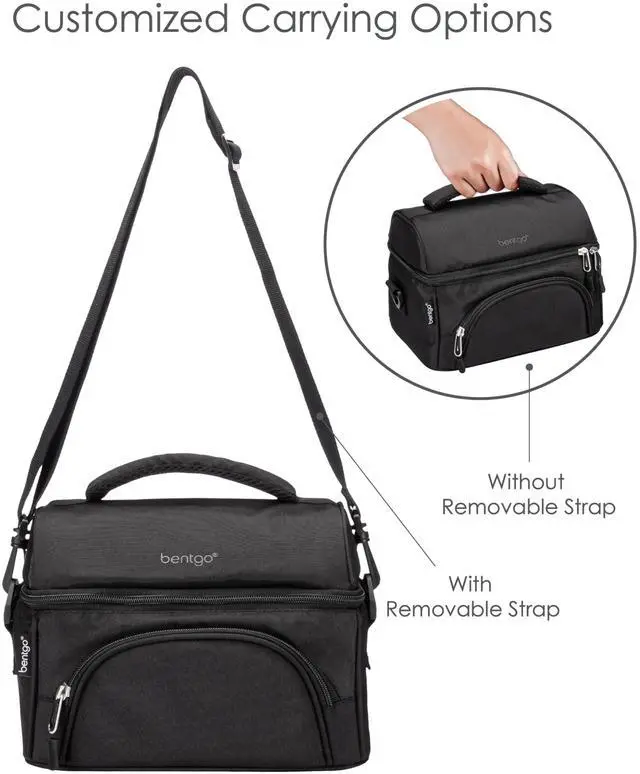 Alt view image 6 of 7 - bentgo deluxe lunch bag - durable and insulated lunch tote with zippered outer pocket, internal mesh pocket, padded and adjustable straps, & 2-way zippers - fits all bentgo lunch boxes (carbon black)