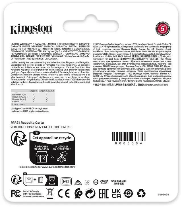 Alt view image 13 of 13 - Kingston DataTraveler Duo 256GB (USB 3.2 (Gen 1) Type A + USB 3.2 (Gen 1) Type C) On-The-Go Flash Drive - 256 GB - USB 3.2 (Gen 1) Type A, USB 3.2 (Gen 1) Type C - 5 Year Warranty
