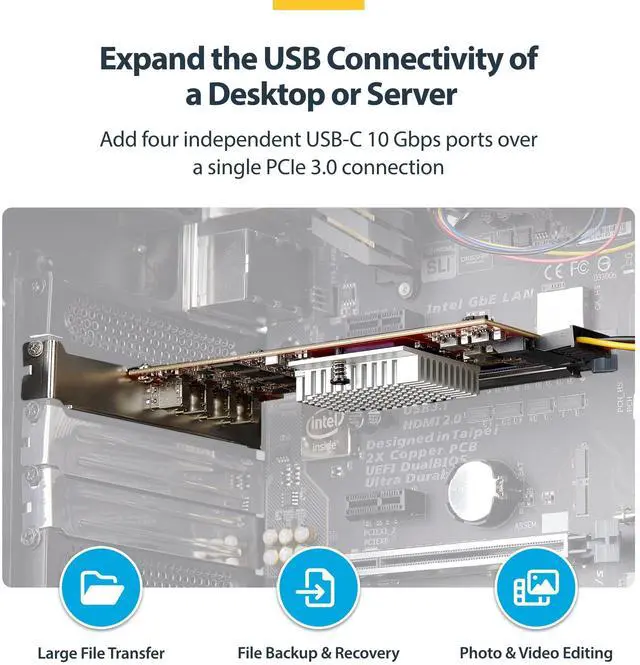 Alt view image 6 of 11 - StarTech 4-Port USB Type-C PCIe Card, USB 3.2 10Gbps, USB-C PCI Express 3.0 Expansion Card, 4x Independent USB Controllers, Windows/Linux/macOS, TAA-Compliant - P10Q4C-USB-CARD