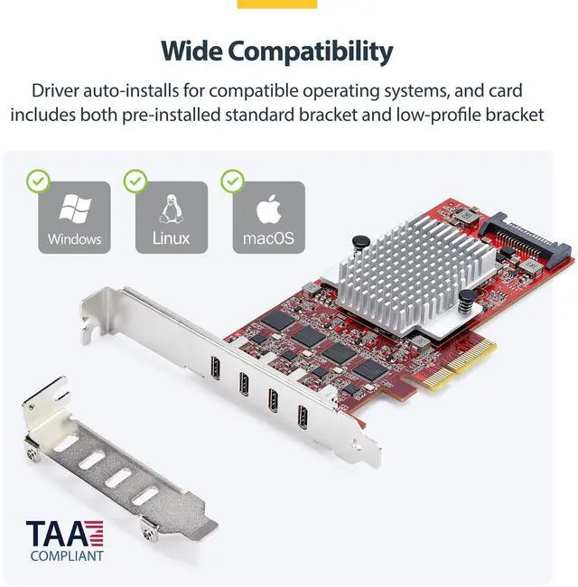 Alt view image 9 of 11 - StarTech 4-Port USB Type-C PCIe Card, USB 3.2 10Gbps, USB-C PCI Express 3.0 Expansion Card, 4x Independent USB Controllers, Windows/Linux/macOS, TAA-Compliant - P10Q4C-USB-CARD