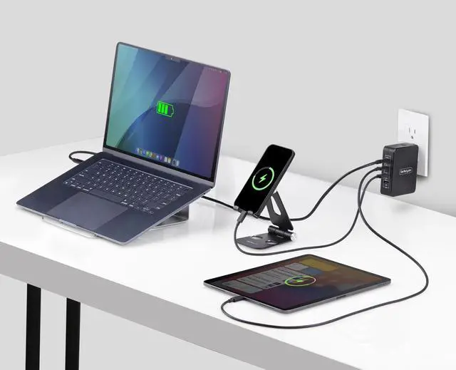 Alt view image 10 of 10 - StarTech 140W USB-C Wall Charger, 3x USB-C/1x USB-A, Portable PD 3.1 International GaN Power Adapter for MacBook, Dell XPS/Inspiron/Precision - 3114GCU-WALL-CHARGER