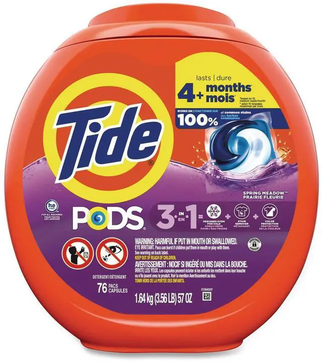Main image of PODS Laundry Detergent HE Compatible Spring Meadow 57 oz Tub 76 Pacs/Tub 4 Tubs/Carton 80735047