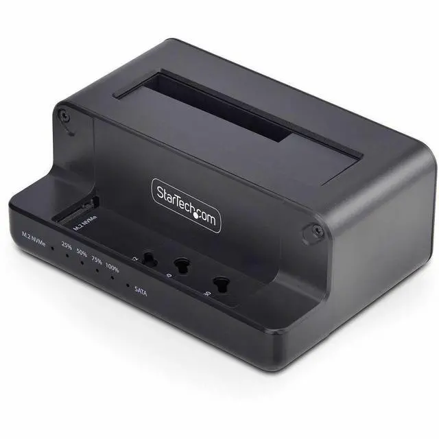 Alt view image 2 of 8 - StarTech M.2 NVMe to 2.5/3.5" SATA Drive Duplicator, Dual Bay Standalone SSD Cloner/Drive Dock, Bidirectional NVMe to SATA / SATA to NVMe, Up to 27GBpm, TAA Model N2-M2-SSD-DUPLICATOR