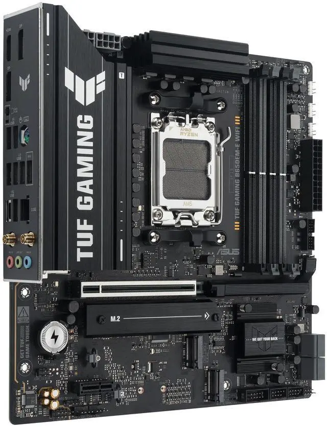 Alt view image 10 of 15 - ASUS TUF GAMING B650EM-E WIFI AMD B650 Micro-ATX Motherboard, 8+2+1 80A DrMOS Power Stages, DDR5, PCIe 5.0, Three M.2 Slots, WiFi 6, Realtek 2.5Gb Ethernet, DisplayPort, HDMI, Rear USB 10Gbps Type-C and Front USB 5Gbps Type-C Support