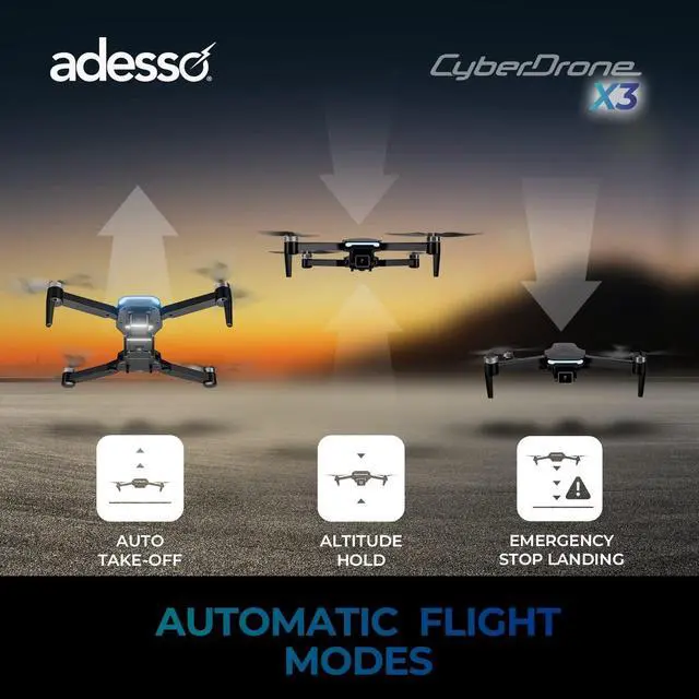 Alt view image 5 of 8 - Adesso CyberDrone X3 2K FPV Drone with Remote Controller #CYBERDRONE X3