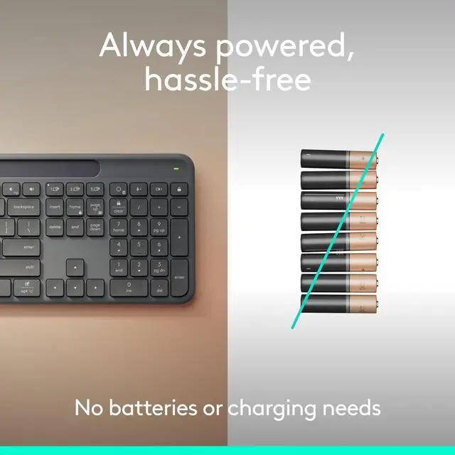 Alt view image 10 of 14 - Logitech Signature Slim Solar+ K980 for Business, Wireless Keyboard, Quiet Typing, Secure Receiver, Bluetooth, Windows, Mac - Graphite - Wireless Connectivity - Bluetooth/RF - 5.1 - 32.81 ft - 2.40 GH