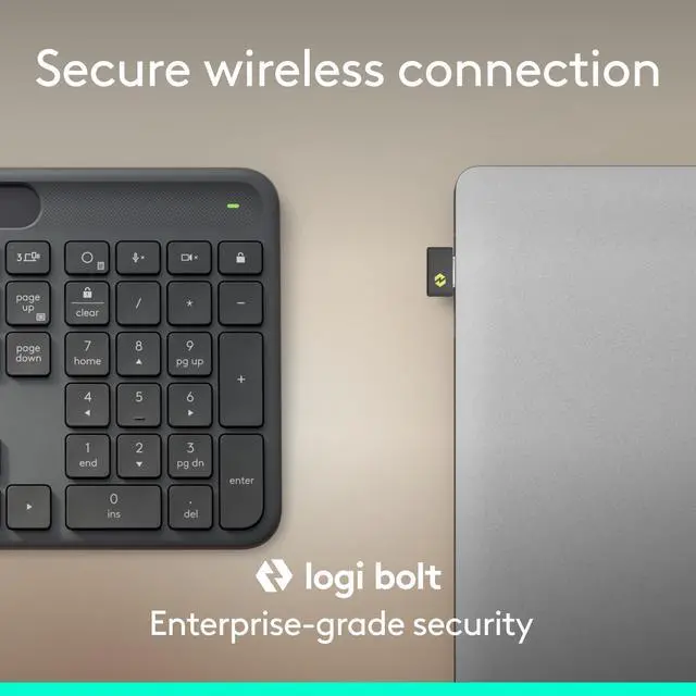 Alt view image 12 of 14 - Logitech Signature Slim Solar+ K980 for Business, Wireless Keyboard, Quiet Typing, Secure Receiver, Bluetooth, Windows, Mac - Graphite - Wireless Connectivity - Bluetooth/RF - 5.1 - 32.81 ft - 2.40 GH