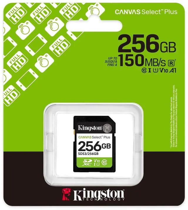 Alt view image 3 of 7 - Kingston Canvas Select Plus 256 GB Class 10/UHS-I U1 V10 SDXC 1 SDS3256GB