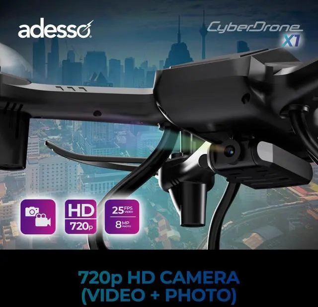Alt view image 6 of 14 - Adesso CyberDrone X1 720P Drone with Remote Controller #CYBERDRONE X1