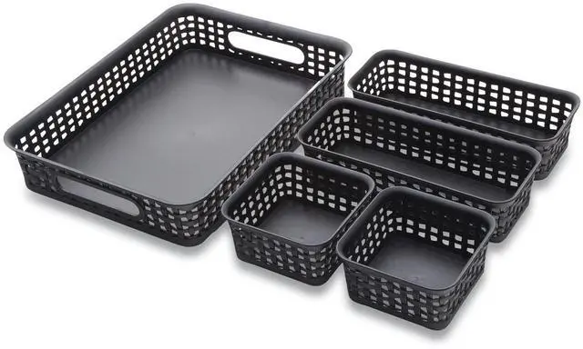 Alt view image 11 of 15 - Advantus Weave Bin Plastic 10-1/10"Wx13-2/5"Lx2-1/2"H 5/PK Black 37530