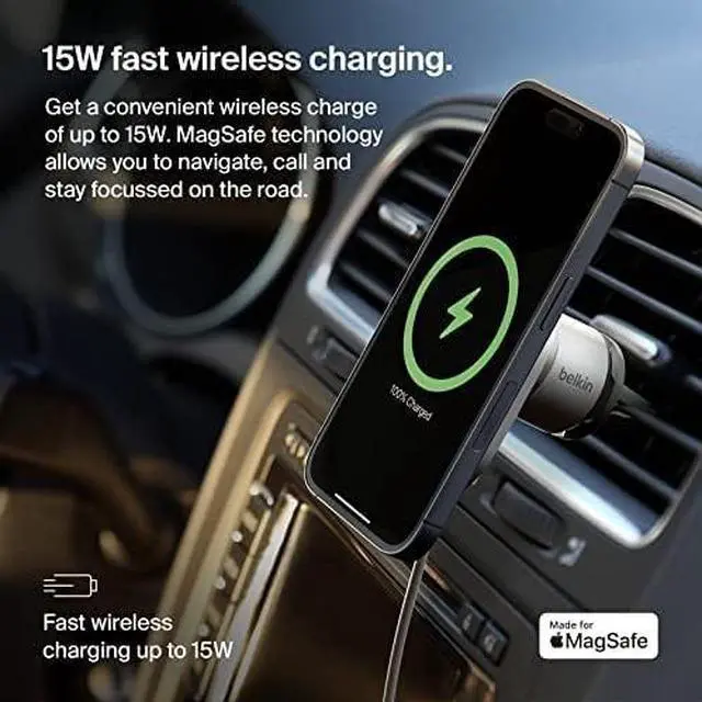 Alt view image 17 of 20 - Belkin BoostCharge ProWireless CarChargerwithMagSafe15W Extra Strong Magnetic Vent Mount for iPhone 12, 13, 14