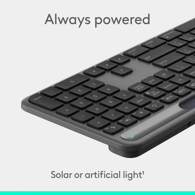 Alt view image 13 of 14 - Logitech Signature Slim Solar+ keyboard for Mac, solar and artificial light powered, durable battery that lasts up to 10 years, customizable keys, Bluetooth, Graphite - Wireless Connectivity - Bluetoo