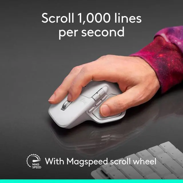 Alt view image 4 of 7 - Logitech MX Master 4 for Mac - Wireless Bluetooth Mouse with Ultra-fast Scrolling, Ergo, haptic feedback, Customize vibration intensity - White Silver