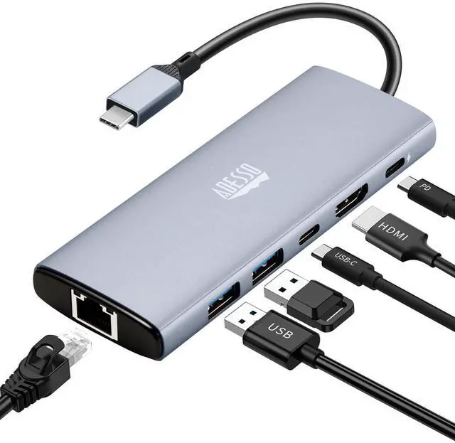 Alt view image 12 of 16 - Adesso AUH-4035 Docking Station - for Notebook/Tablet PC/Smartphone/Monitor/TV/Projector - Charging Capability - Memory Card Reader - SD, TransFlash - USB Type C - 1 Displays Supported - 4K @ 60Hz - 3