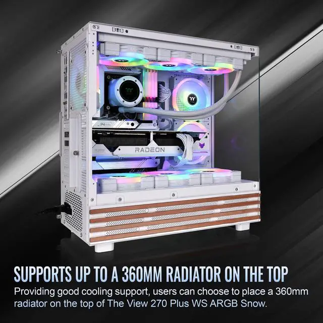 Alt view image 8 of 13 - Thermaltake View 270 Plus WS ARGB; Mid Tower; 3x120mm Lite Fans Included; 360mm Radiator Support; 420mm GPU Clearance; Bottom Wood Trim;