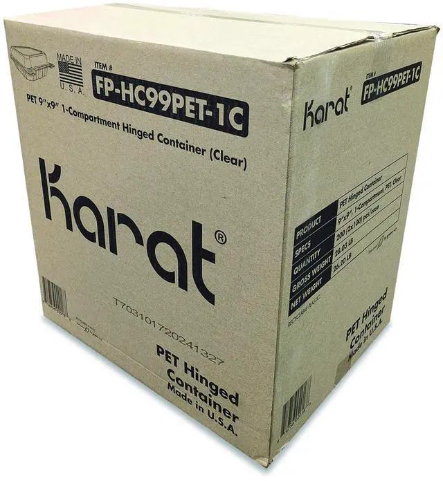 Main image of PET Plastic Hinged Container 9 x 9 x 3.6 Clear Plastic 100/Pack 2 Packs/Carton FPHC99PET1C