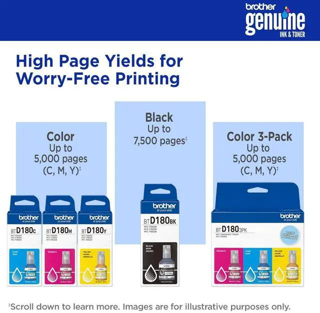 Alt view image 5 of 7 - Brother Genuine BTD180BK High Yield Black Ink Bottle (for use with 580, 780, and 980 Printers)